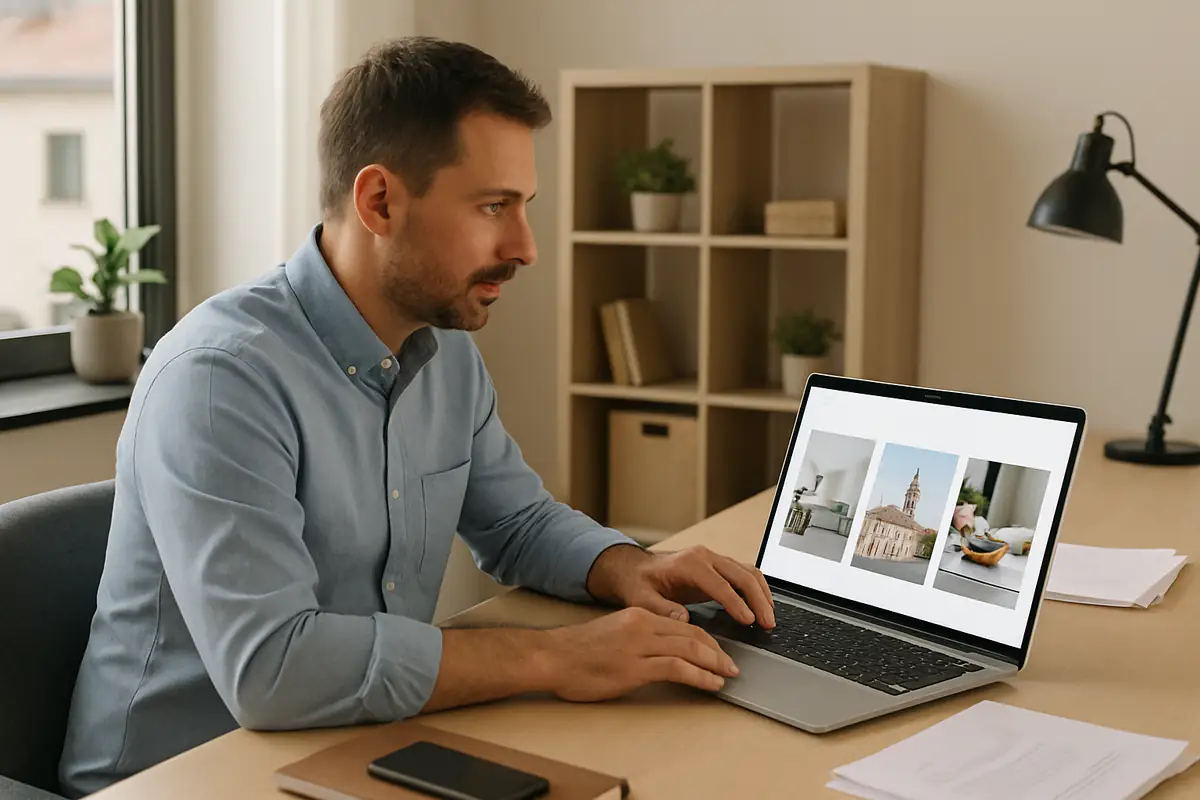 Profesionalna web stranica za posao Profesionalna web stranica kao središte ozbiljnog poslovanja, poduzetnik pregledava moderan prikaz stranice na prijenosniku
